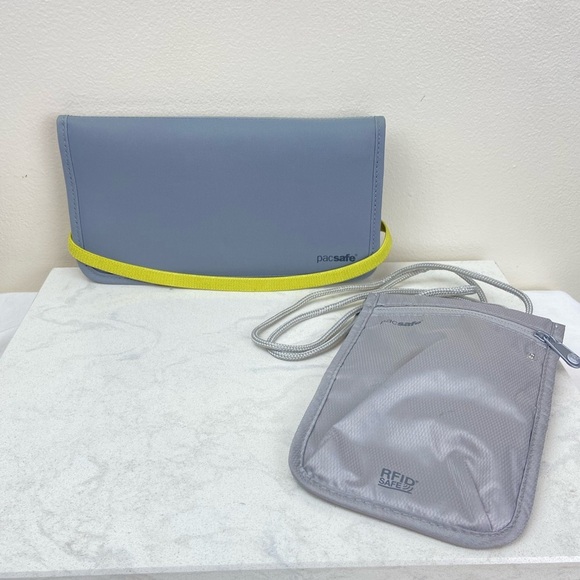 Pacsafe Rfid Ticket Wallet - Cool Steel and Passport Necklace Holder Travel - Picture 1 of 13